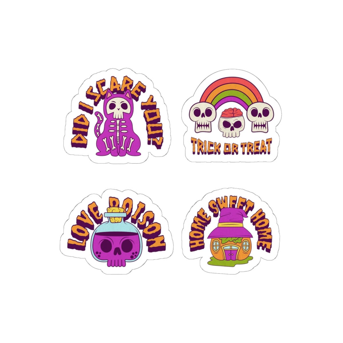 Halloween Sticker Set - 4 Pack Colorful Designs Kiss - Cut Vinyl for Laptops - Gooso Pixel