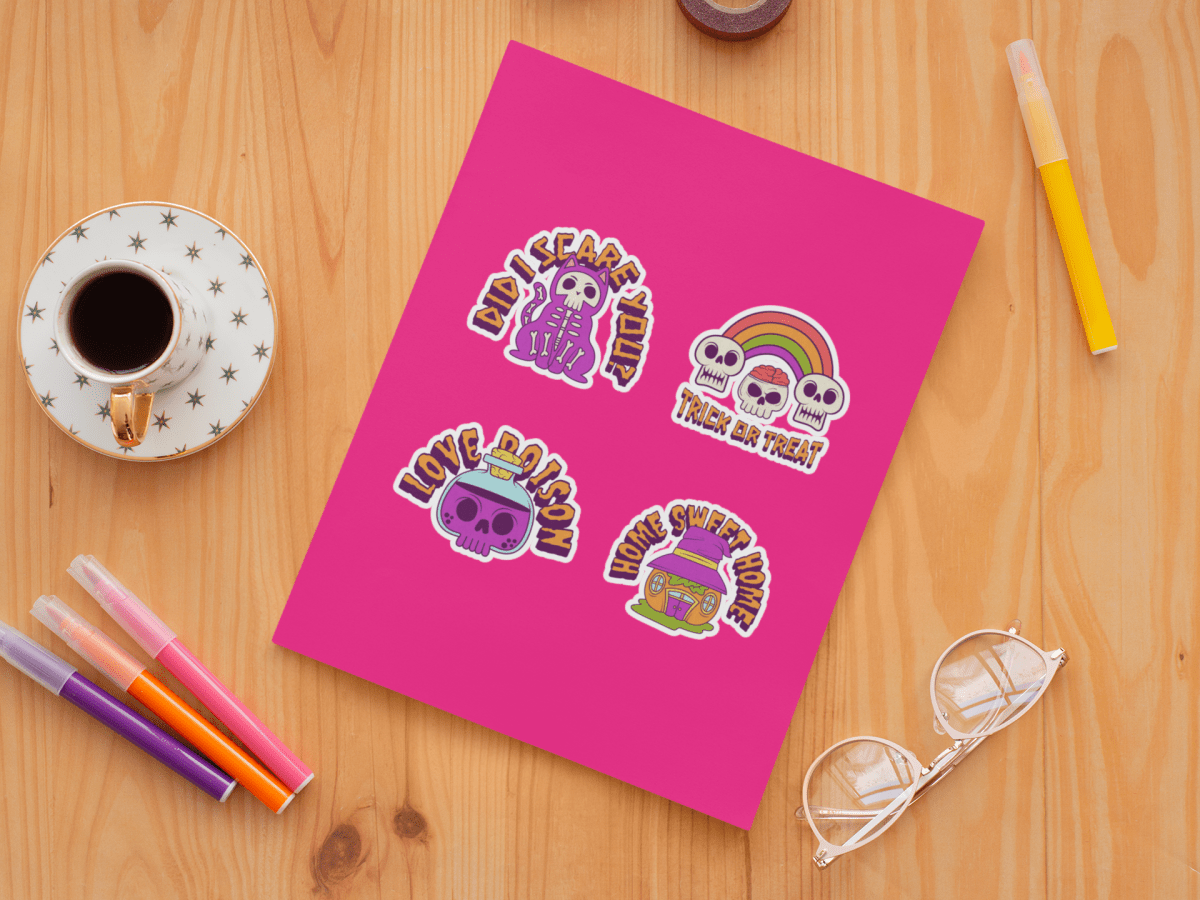 Halloween Sticker Set - 4 Pack Colorful Designs Kiss - Cut Vinyl for Laptops - Gooso Pixel