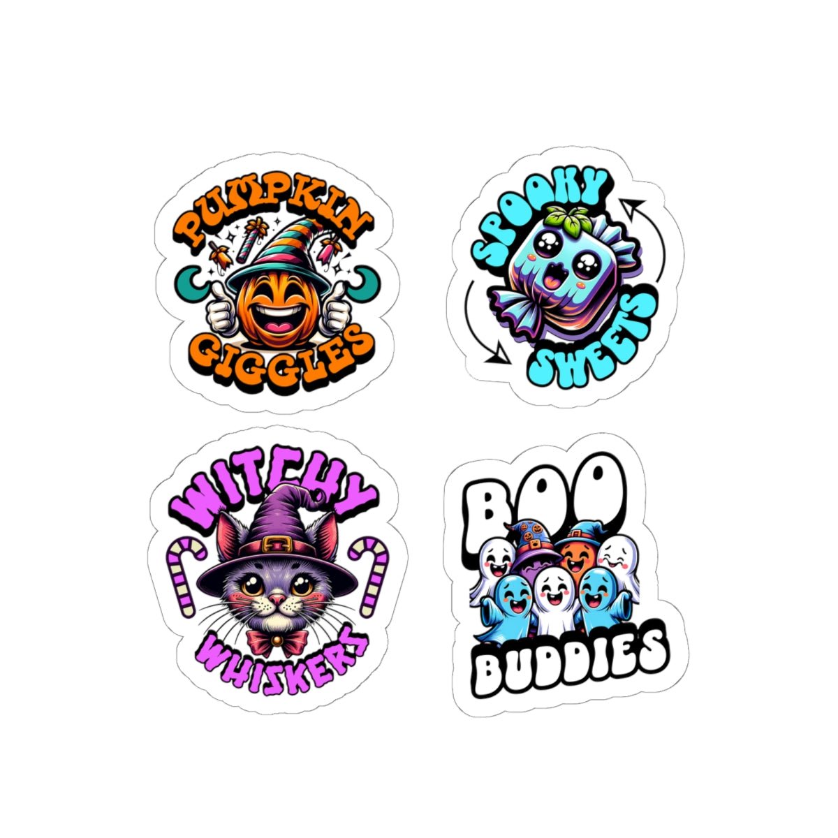 Halloween Sticker Set with Cat - 4 Pack Mixed Designs Kiss - Cut Vinyl for Laptops - Gooso Pixel