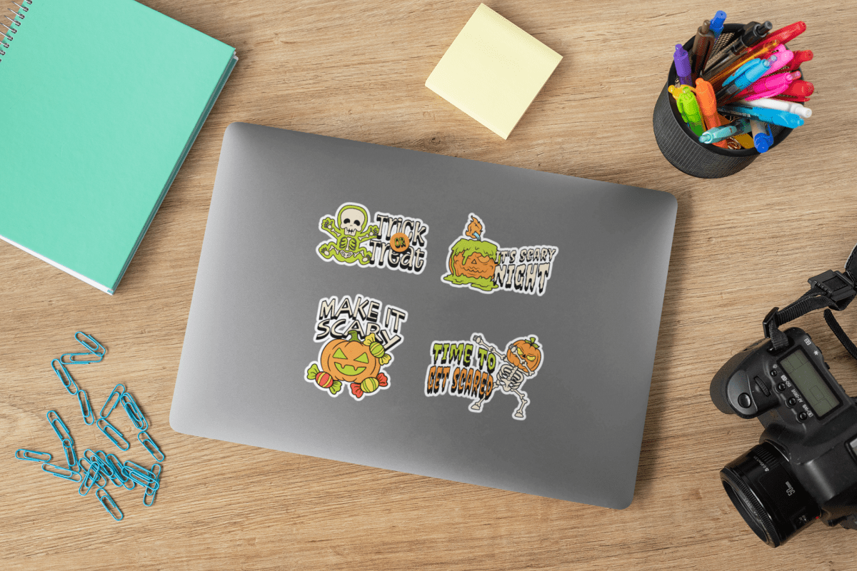 Halloween Stickers 4 - Pack - Spooky Pumpkin & Skeleton Vinyl for Laptops & Journals - Gooso Pixel