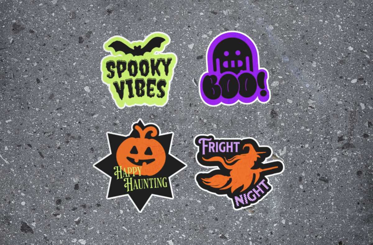 Halloween Stickers with Sayings - 4 Pack Text & Graphics Kiss - Cut Vinyl for Laptops - Gooso Pixel
