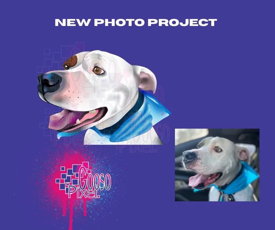 Get a personalized pet image with our custom pet illustration service. Digital animal portrait for animal lovers.