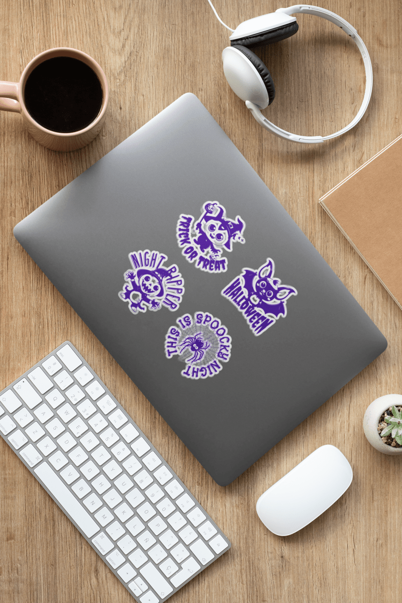 Purple Halloween Stickers - 4 Pack Text & Graphics Kiss - Cut Vinyl for Laptops - Gooso Pixel