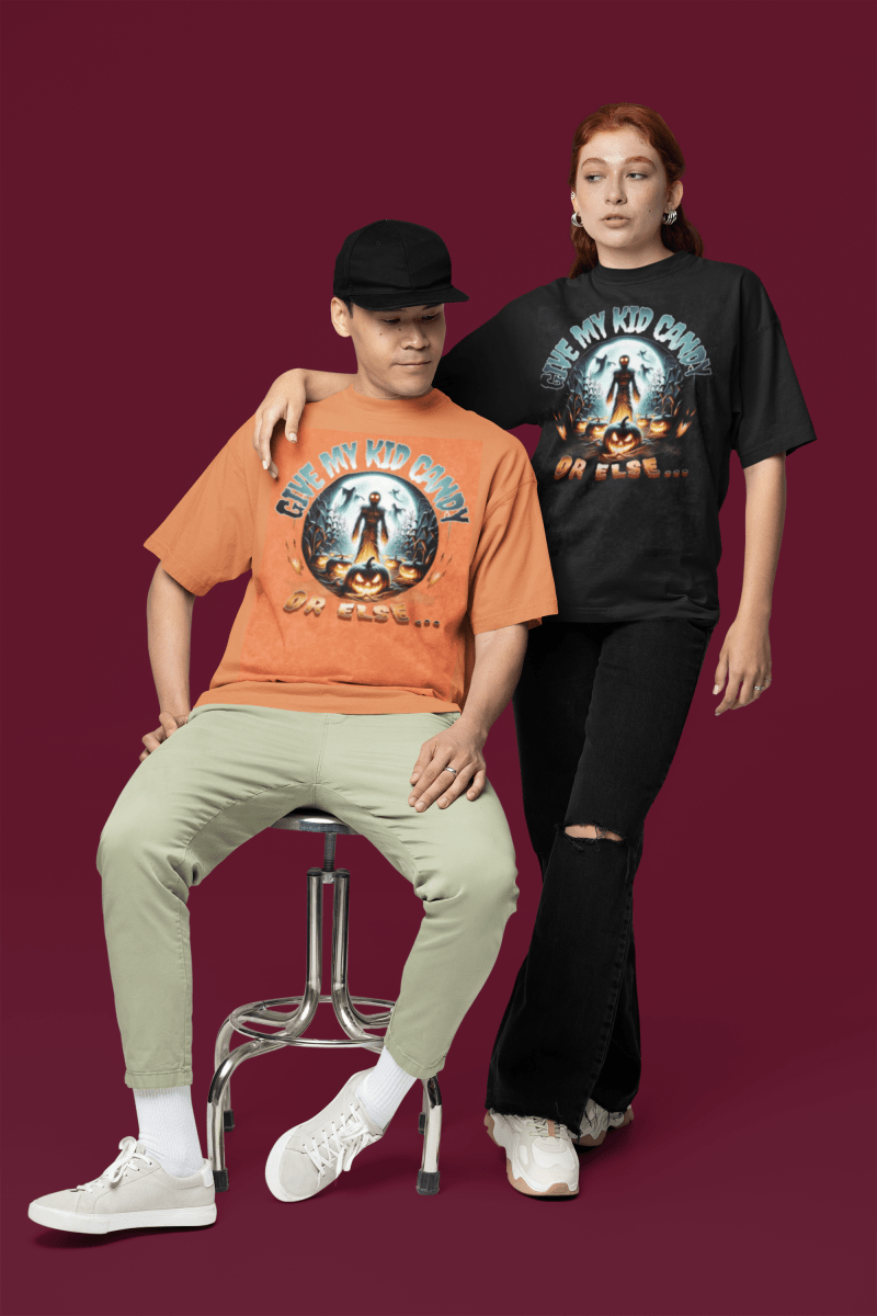 Trick or Treat Mom Shirt | Funny Halloween Dad Shirt | Snow Washed Oversized Cotton T-Shirt | Matching Family Halloween Costume Tee | Spooky - Gooso Pixel
