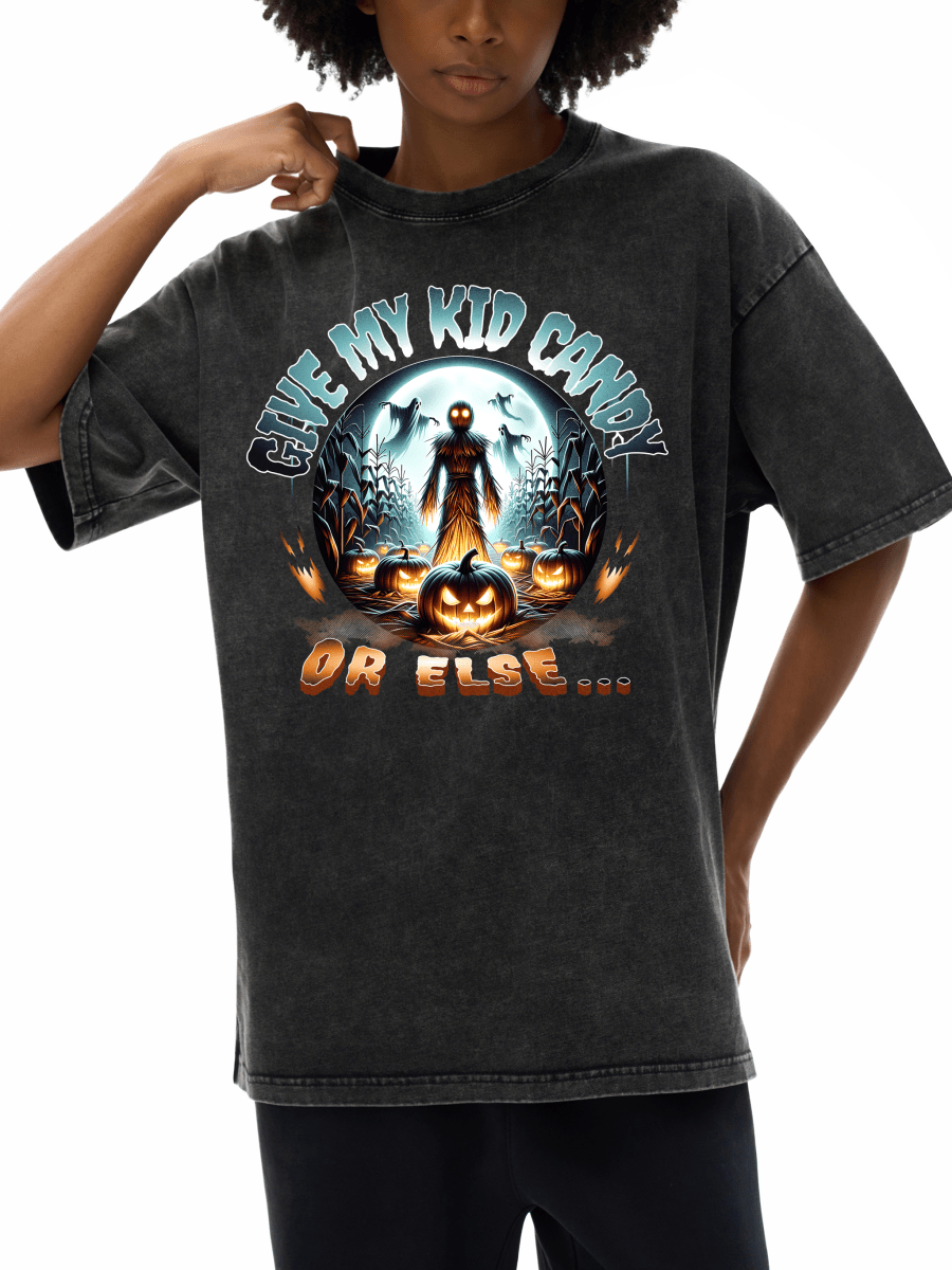 Trick or Treat Mom Shirt | Funny Halloween Dad Shirt | Snow Washed Oversized Cotton T-Shirt | Matching Family Halloween Costume Tee | Spooky - Gooso Pixel