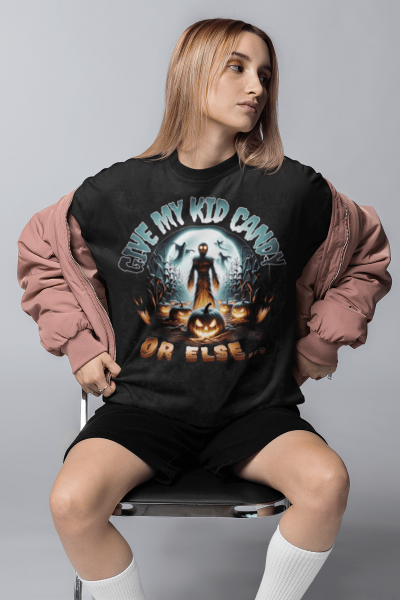 Trick or Treat Mom Shirt | Funny Halloween Dad Shirt | Snow Washed Oversized Cotton T-Shirt | Matching Family Halloween Costume Tee | Spooky - Gooso Pixel