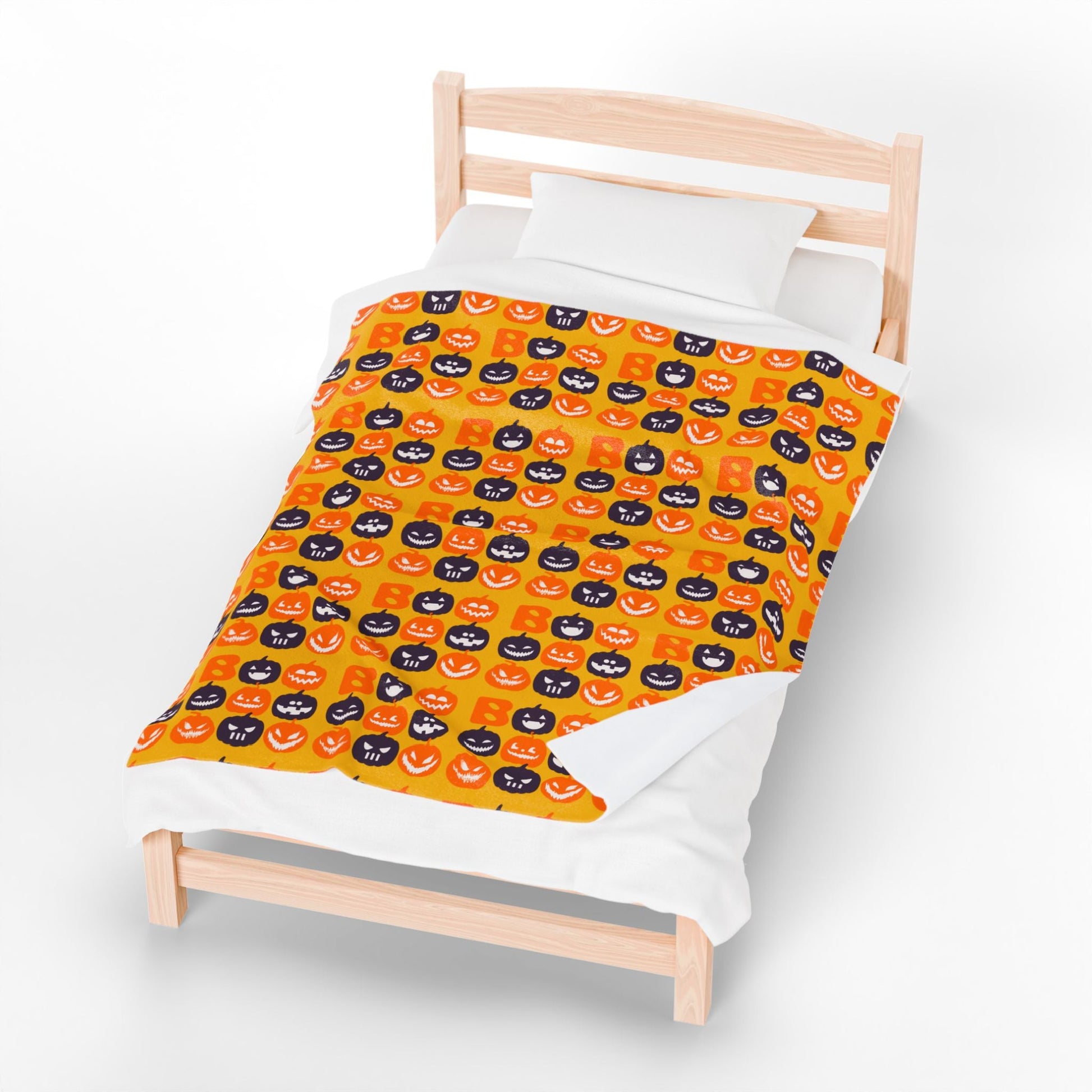 Velveteen Plush Blanket - Pumpkin Halloween Design, Cozy Fall Home Decor, Soft Throw Blanket, Warm Sofa - Gooso Pixel