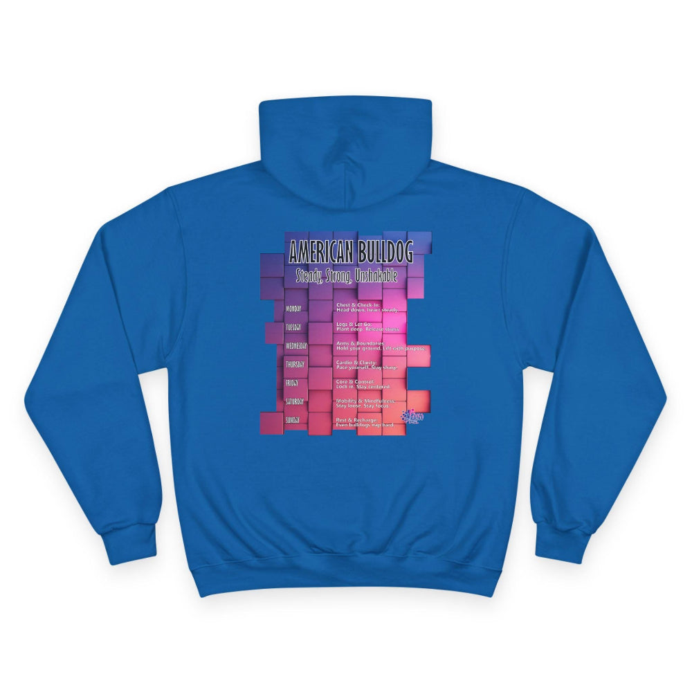 Bulldog Motivation Gym Champion® Hoodie back royal blue gooso pixel 