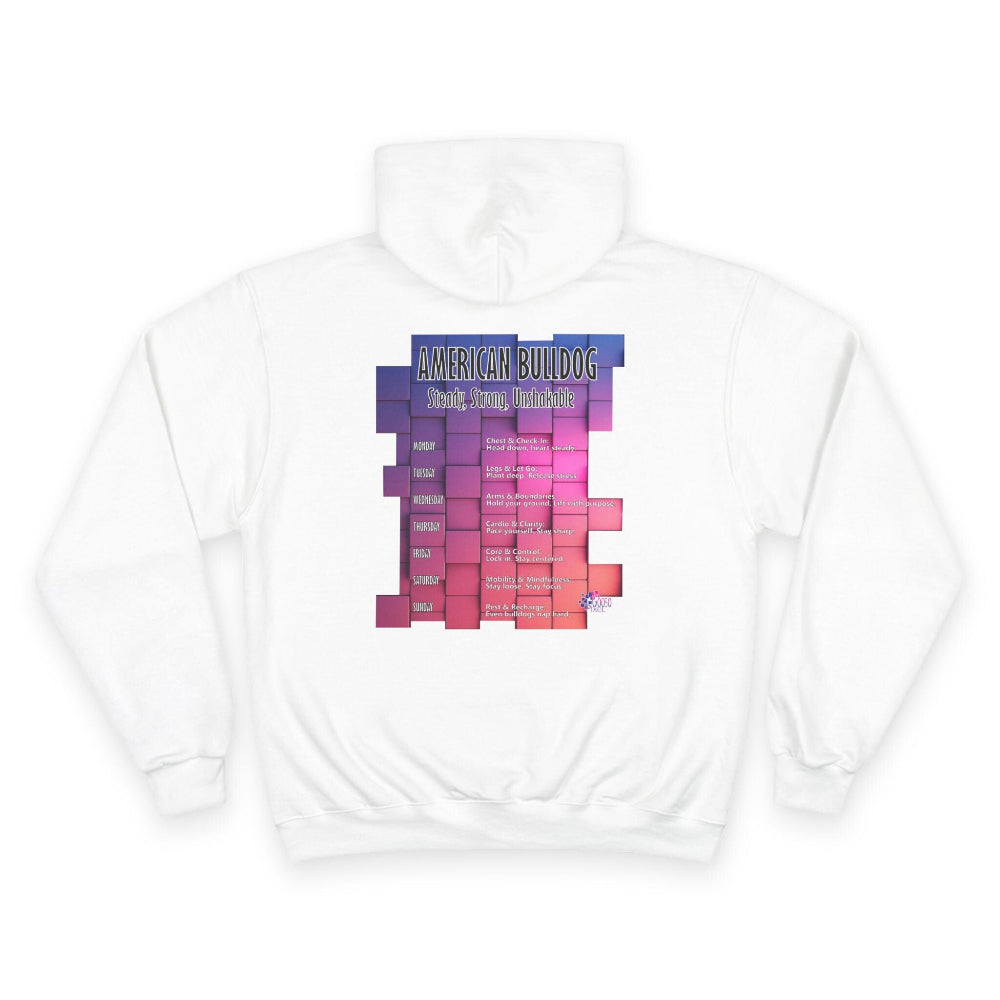 Bulldog Motivation Gym Champion® Hoodie white back gooso pixel 