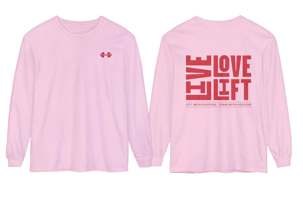 Comfort Colors® Live Love Lift Long Sleeve T gooso pixel pink back and front