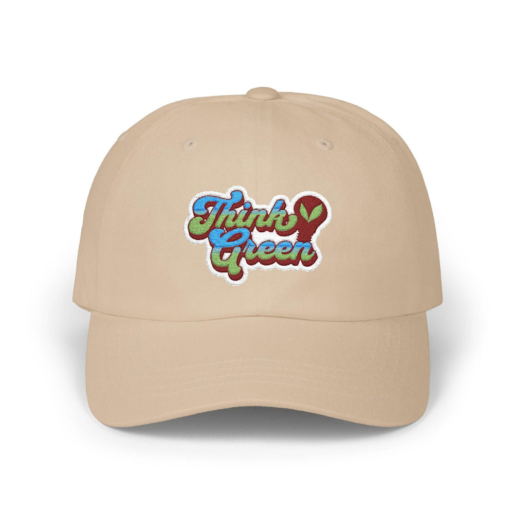 Embroidered Think Green Dad Cap gooso pixel beige