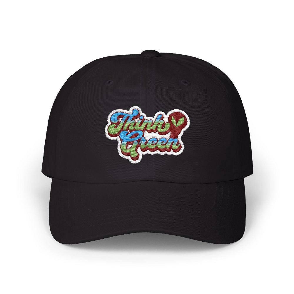 Embroidered Think Green Dad Cap gooso pixel black front