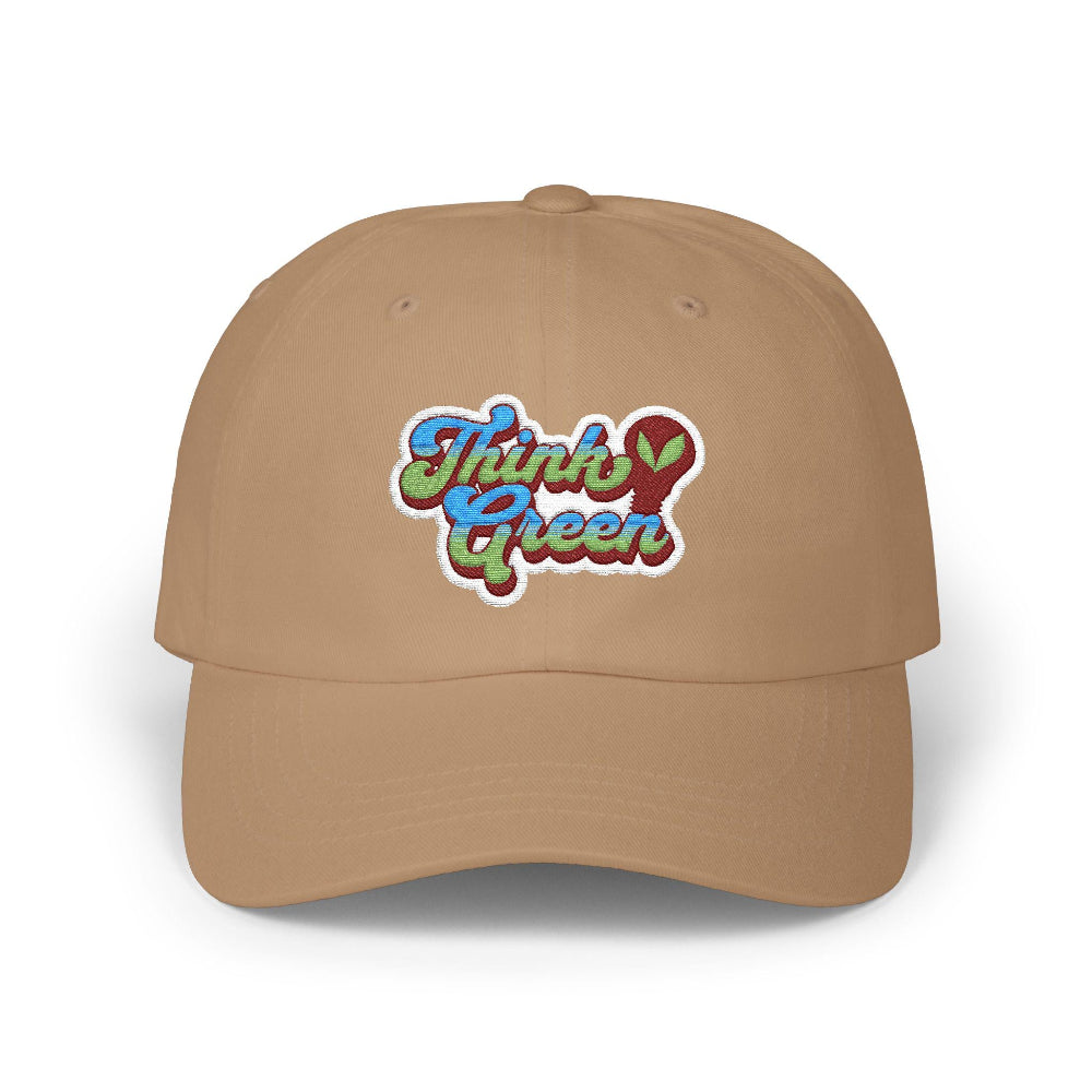 Embroidered Think Green Dad Cap gooso pixel brown