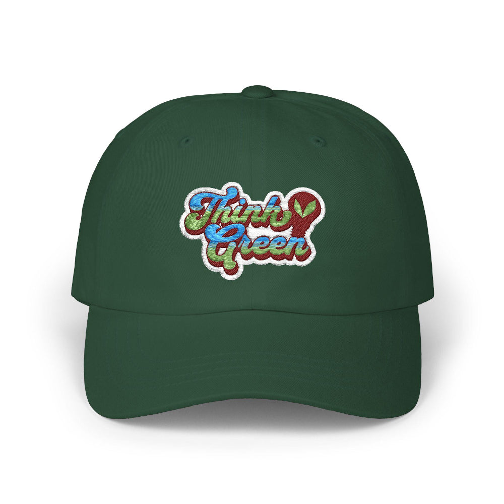 Embroidered Think Green Dad Cap gooso pixel green front