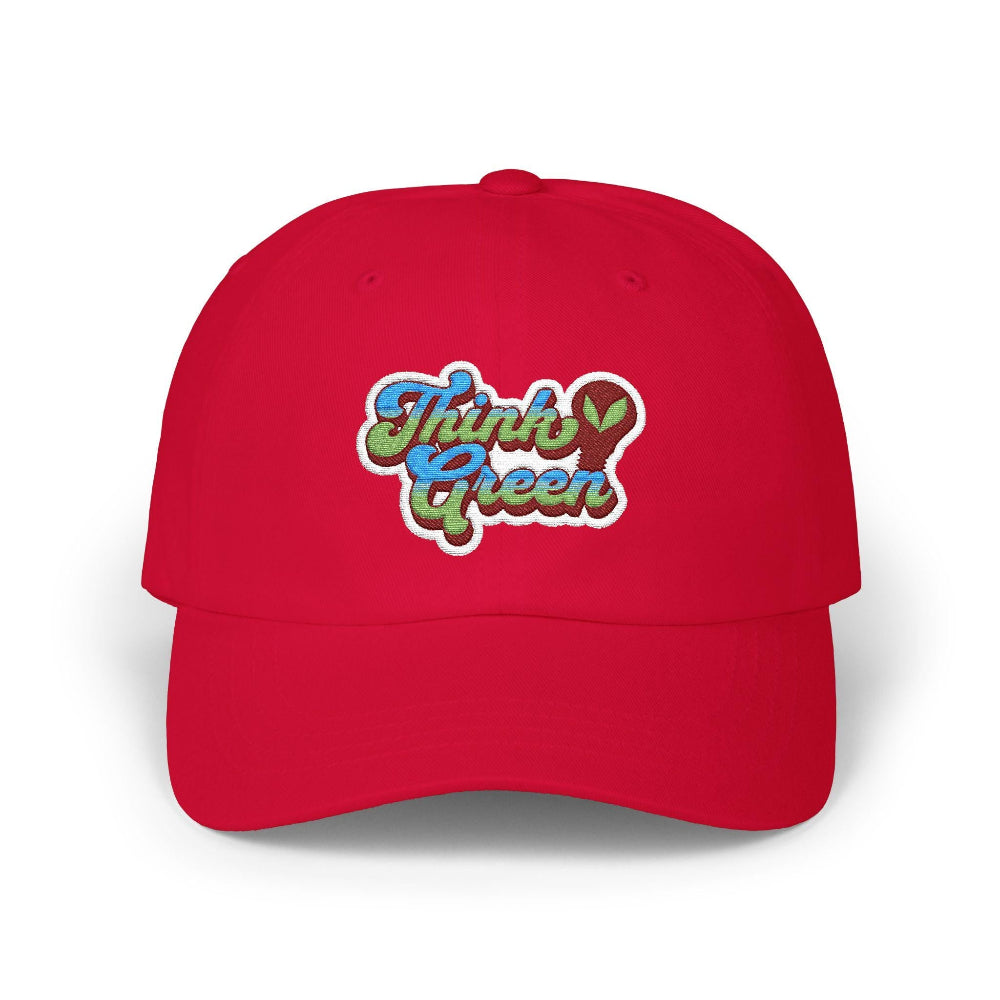 Embroidered Think Green Dad Cap gooso pixel red