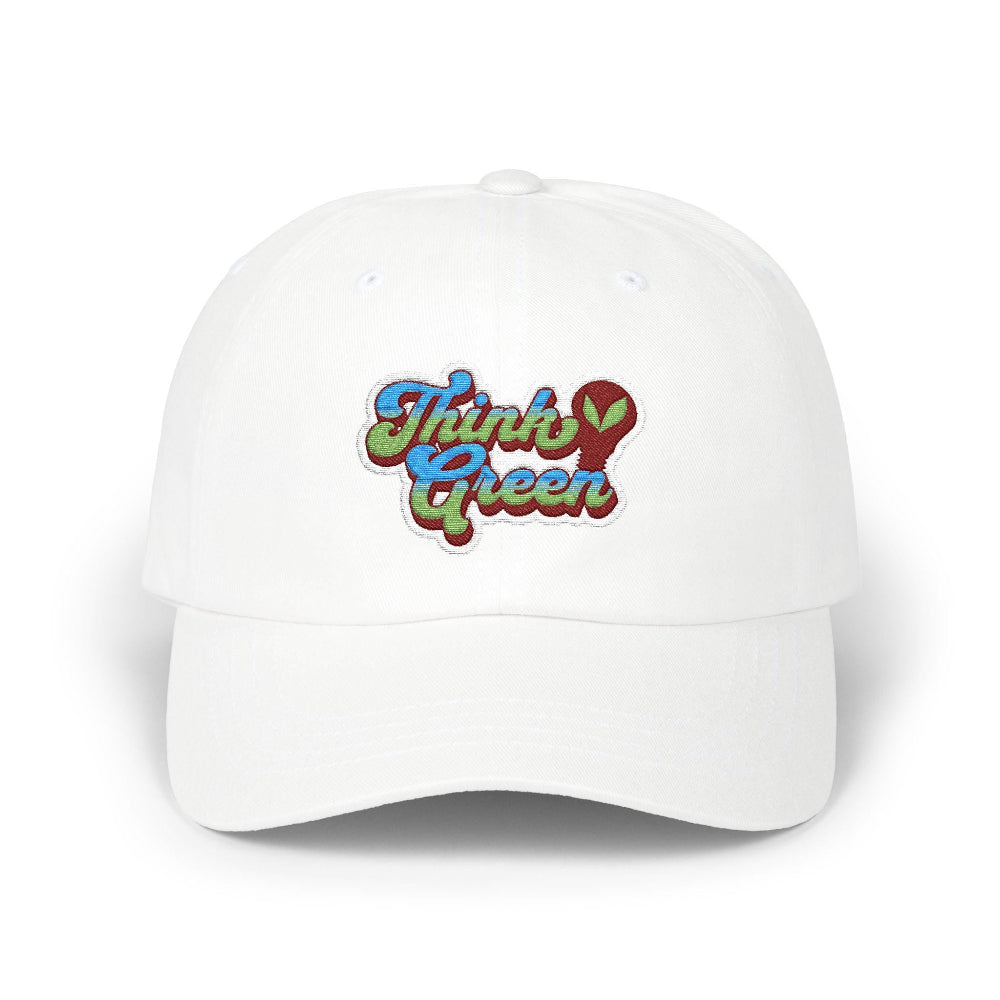 Embroidered Think Green Dad Cap gooso pixel white