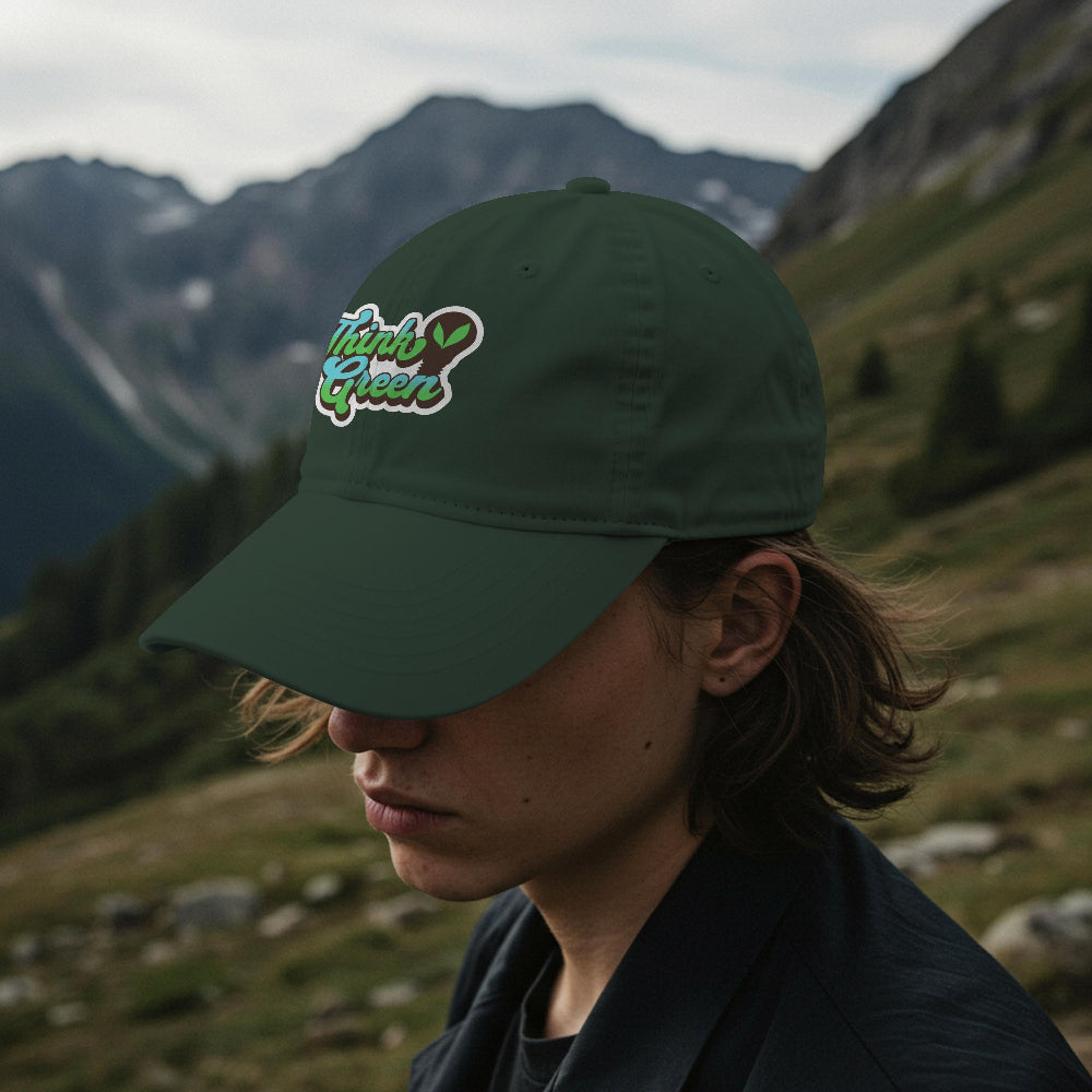 Embroidered Think Green Dad Cap gooso pixel green