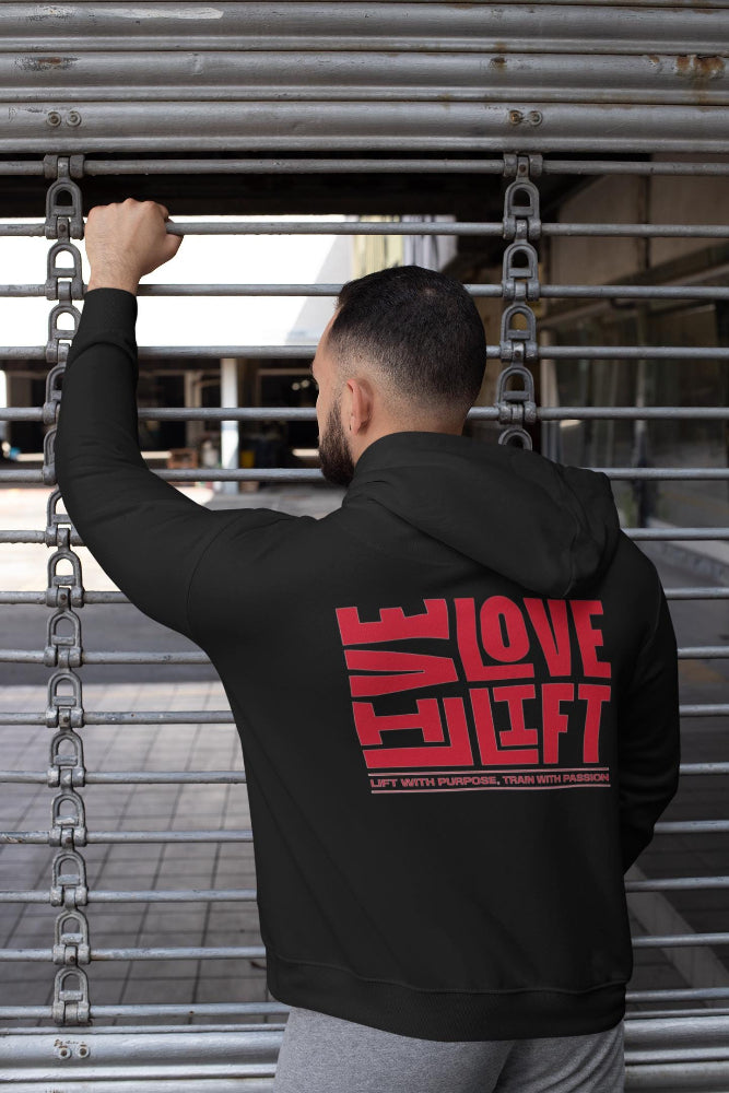Live Love Lift Unisex Gym Motivational Hoodie black gooso pixel