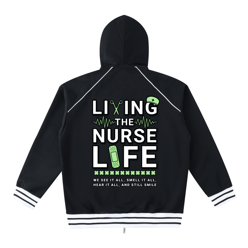 Striped Trim Zip - Up Hoodie - Gooso Pixel living nurse ife 