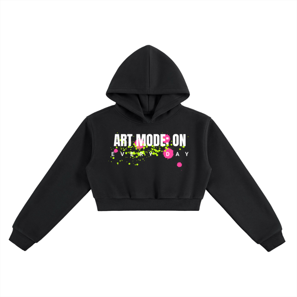 ART MODE: ON Women’s Cropped Graphic Hoodie – Streetwear Cotton Blend Sweatshirt - Gooso Pixel