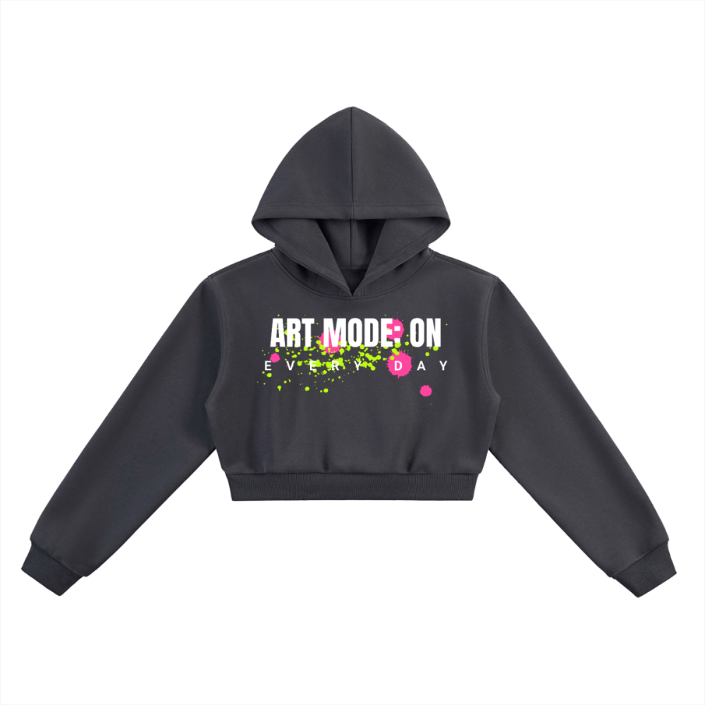 ART MODE: ON Women’s Cropped Graphic Hoodie – Streetwear Cotton Blend Sweatshirt - Gooso Pixel