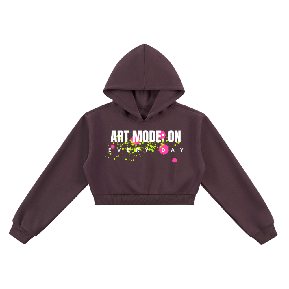 ART MODE: ON Women’s Cropped Graphic Hoodie – Streetwear Cotton Blend Sweatshirt - Gooso Pixel