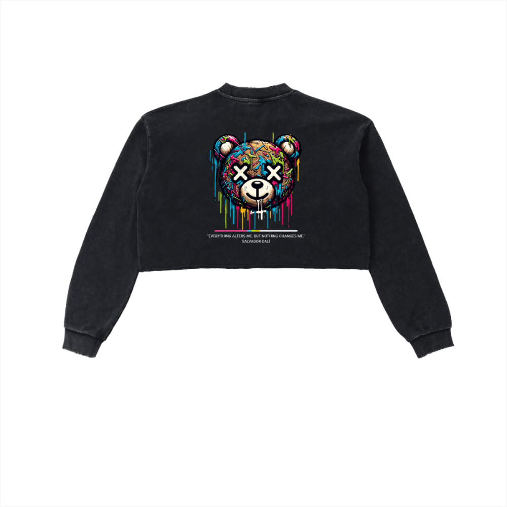ART MODE: ON Women’s Snow Wash Cropped Hoodie – 100% cotton Streetwear - Gooso Pixel