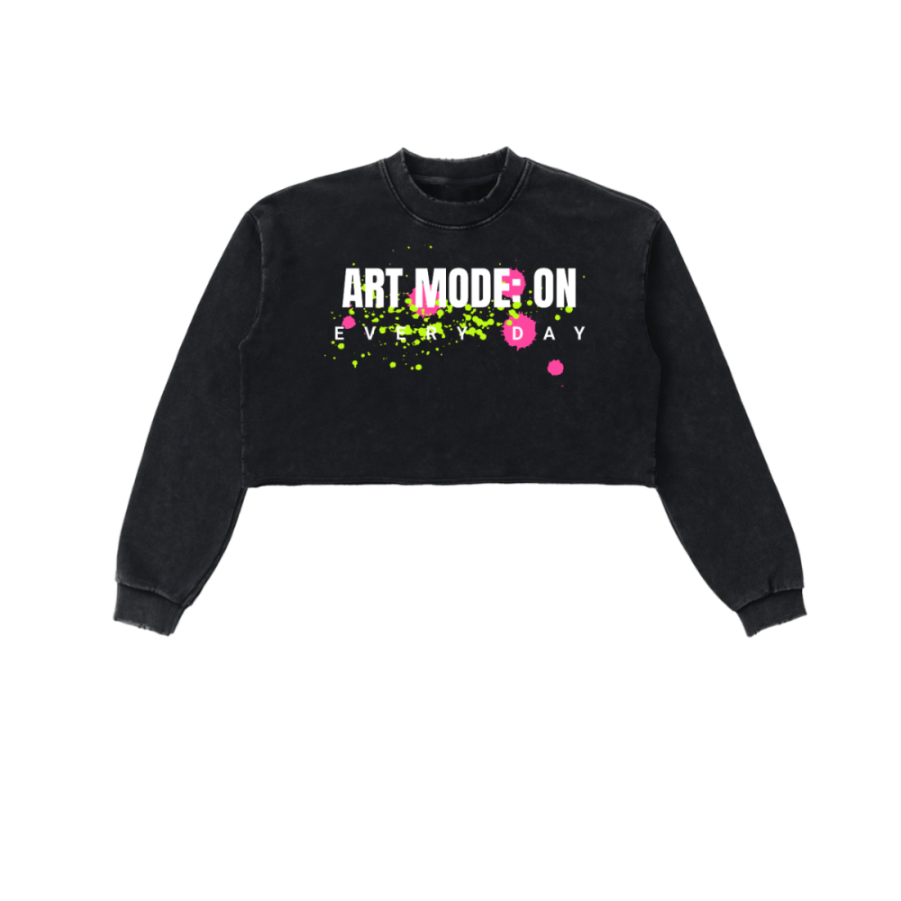ART MODE: ON Women’s Snow Wash Cropped Hoodie – 100% cotton Streetwear - Gooso Pixel