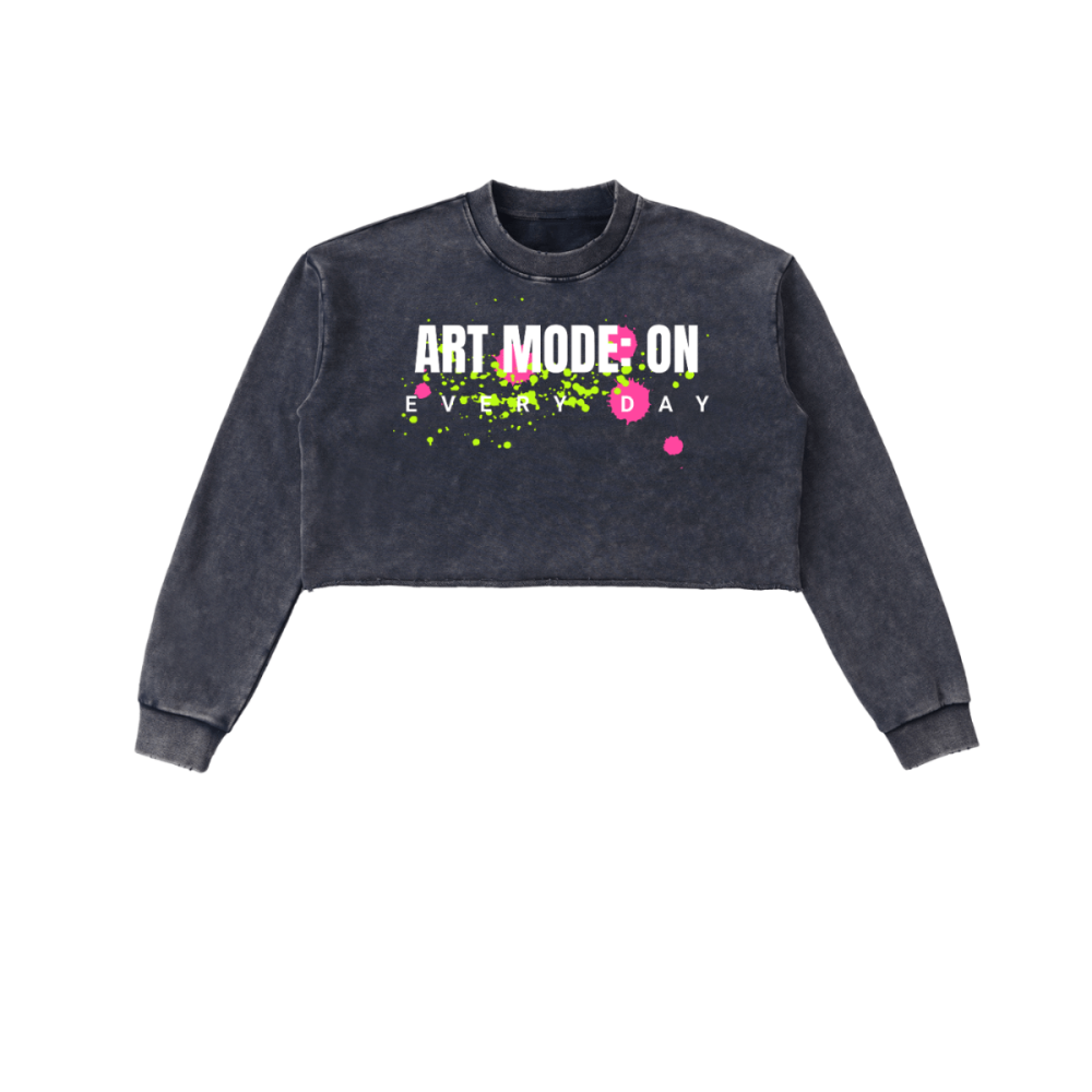 ART MODE: ON Women’s Snow Wash Cropped Hoodie – 100% cotton Streetwear - Gooso Pixel