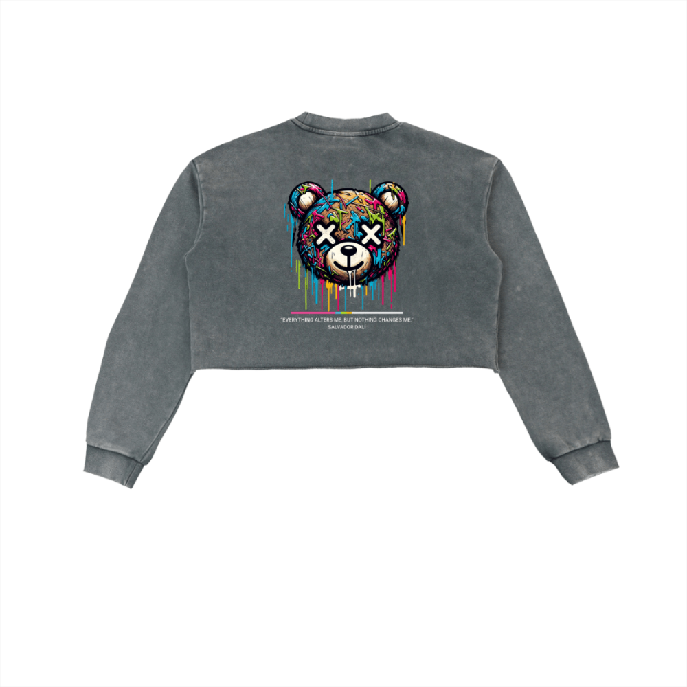 ART MODE: ON Women’s Snow Wash Cropped Hoodie – 100% cotton Streetwear - Gooso Pixel