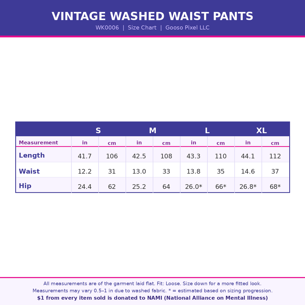 Blue Teddy Edition Vintage Washed Waist Pants with Suicide - Awareness Semicolon - Gooso Pixel LLC