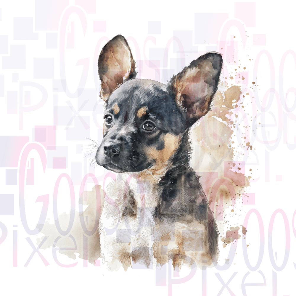 Watercolor painting of a small dog with Chihuahua Min Pin Mix
