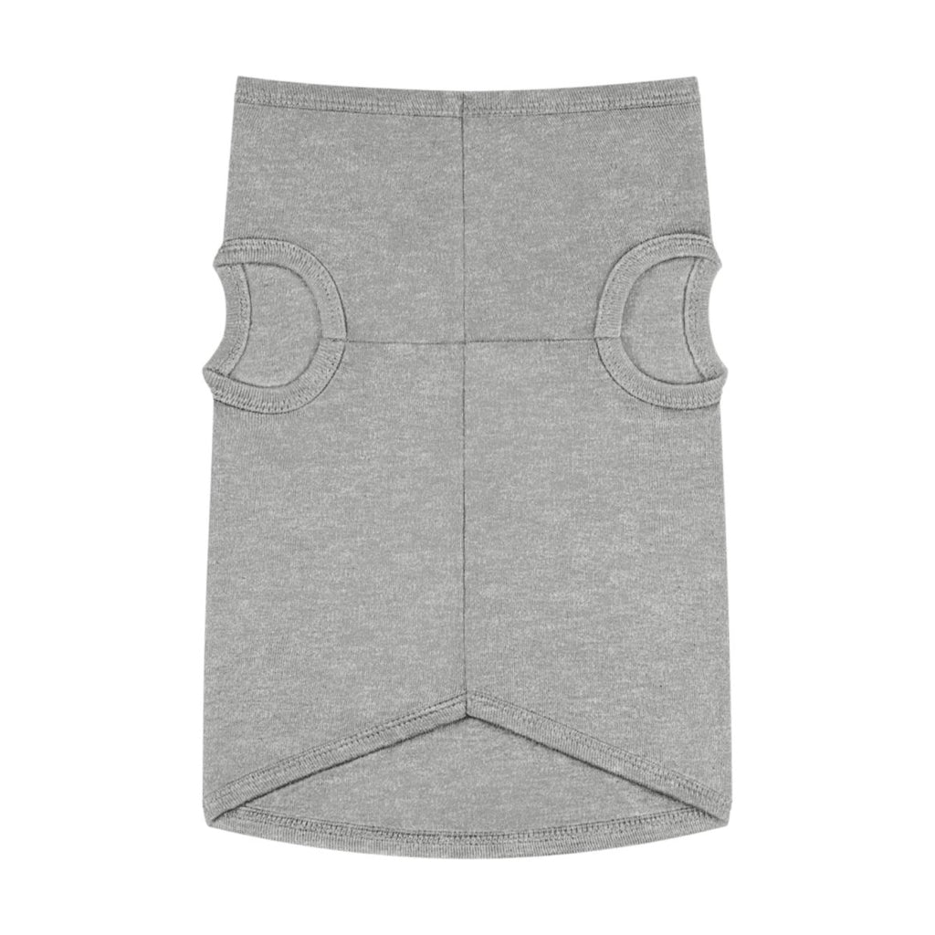 Gray dog shirt with elbow pads on a white background