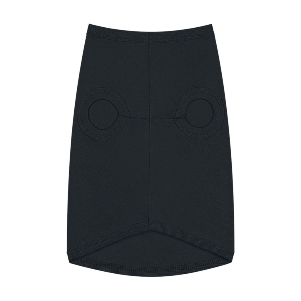 Black shirt with circular cutouts on a white background