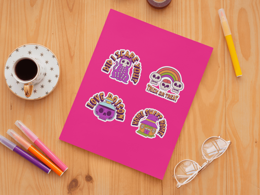 Halloween Sticker Set - 4 Pack Colorful Designs Kiss - Cut Vinyl for Laptops - Gooso Pixel
