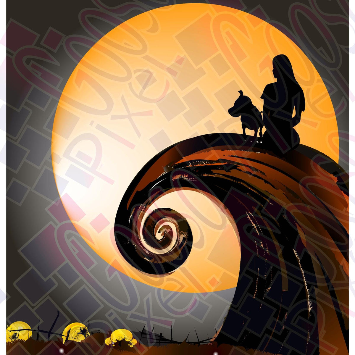 Halloween digital art animal lover customizable full moon gothic