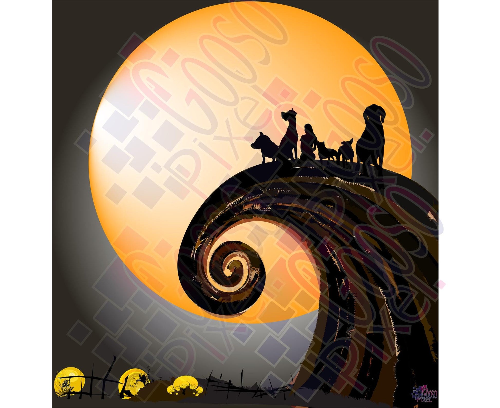 Halloween digital art animal lover customizable full moon gothic