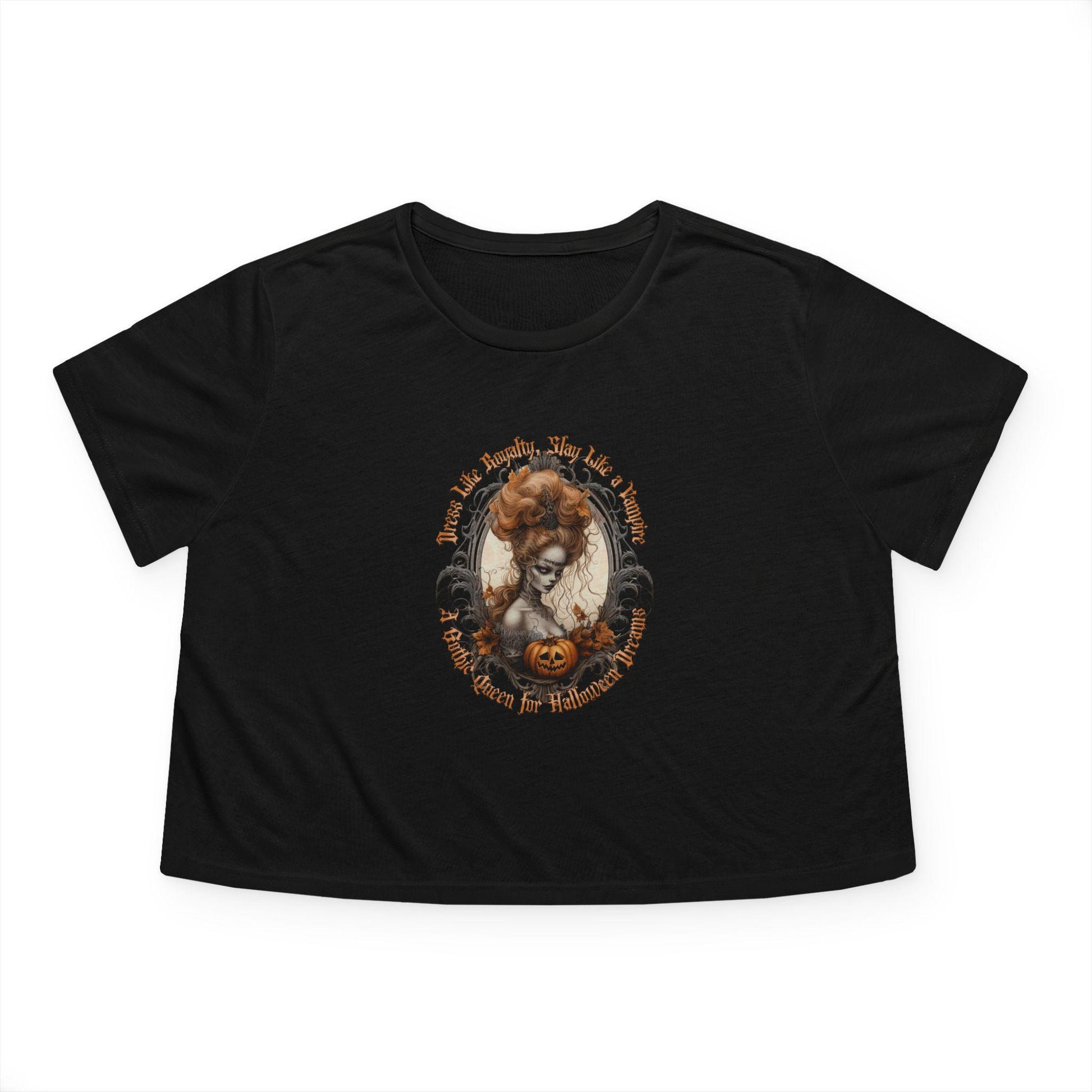 Women's Flowy Cropped Tee, Gothic Queen Halloween