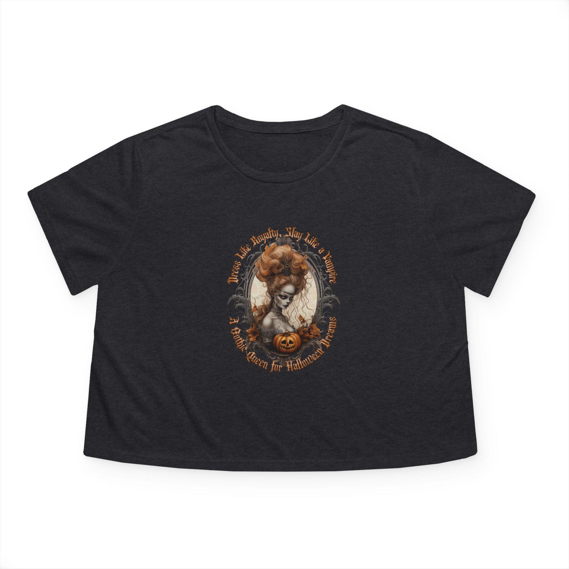 Women's Flowy Cropped Tee, Gothic Queen Halloween