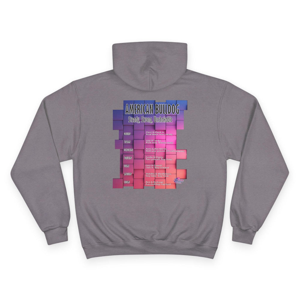 Bulldog Motivation Gym Champion® Hoodie back medium gray gooso pixel 