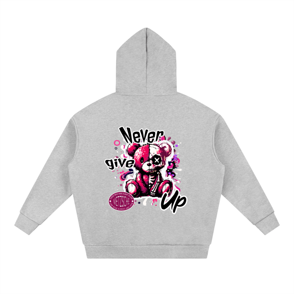 “Never Give Up” Oversized Hoodie by Gooso Pixel - Gooso Pixel