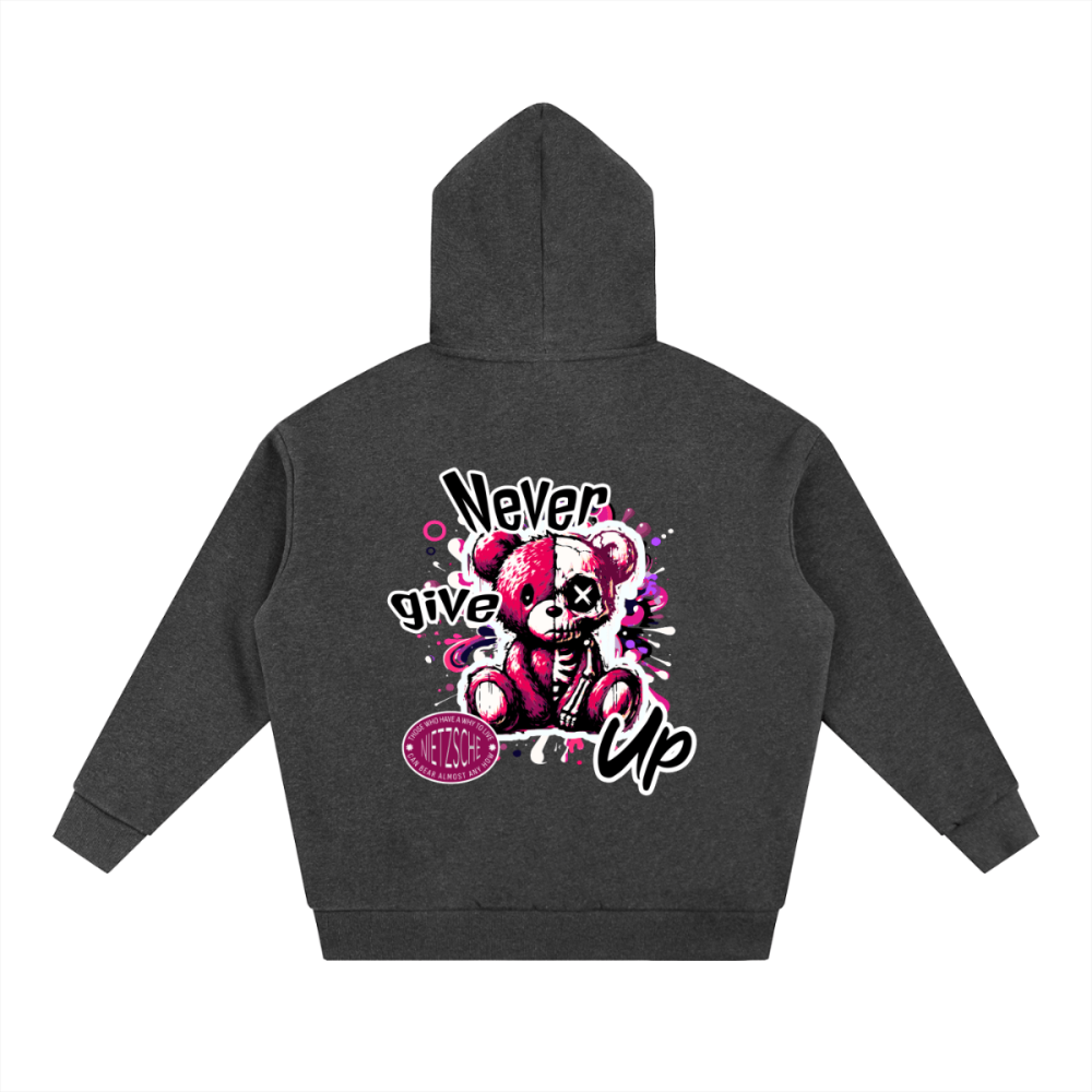 “Never Give Up” Oversized Hoodie by Gooso Pixel - Gooso Pixel