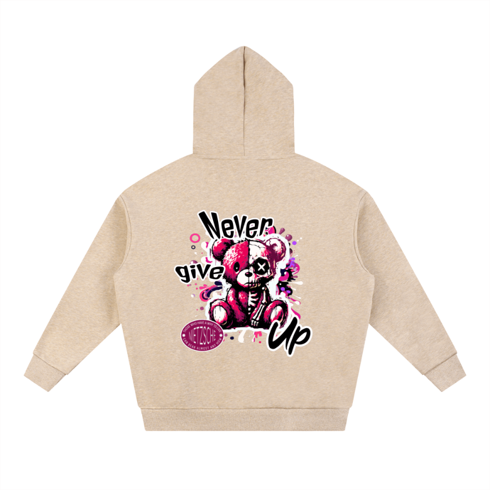“Never Give Up” Oversized Hoodie by Gooso Pixel - Gooso Pixel