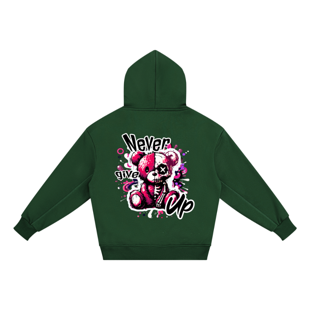 Never Give Up Teddy Hoodie – Oversized Streetwear for Kids & Teens - Gooso Pixel