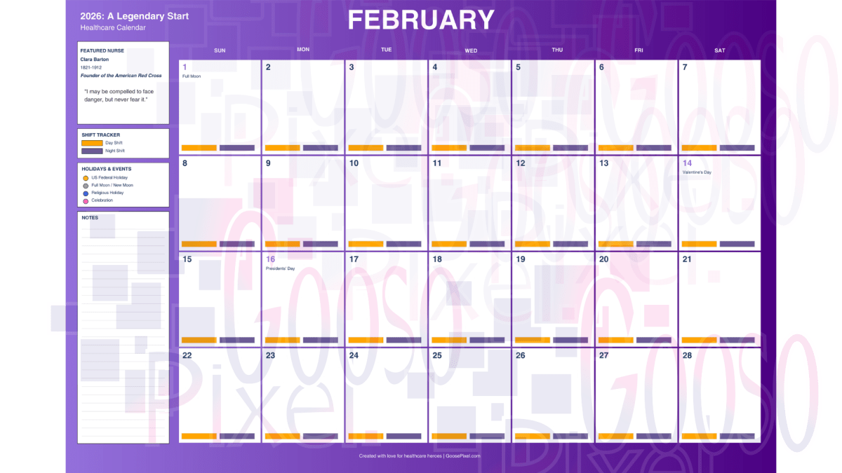 February calendar with a purple background