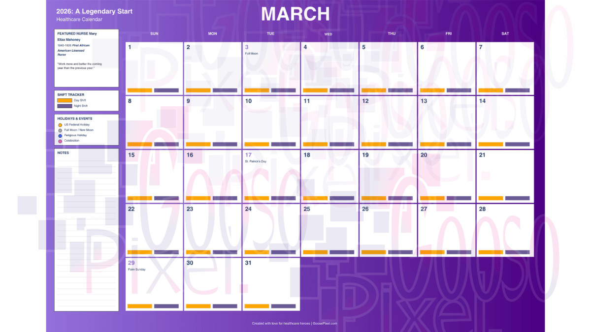 Purple calendar for March 2019 with a minimalistic design.
