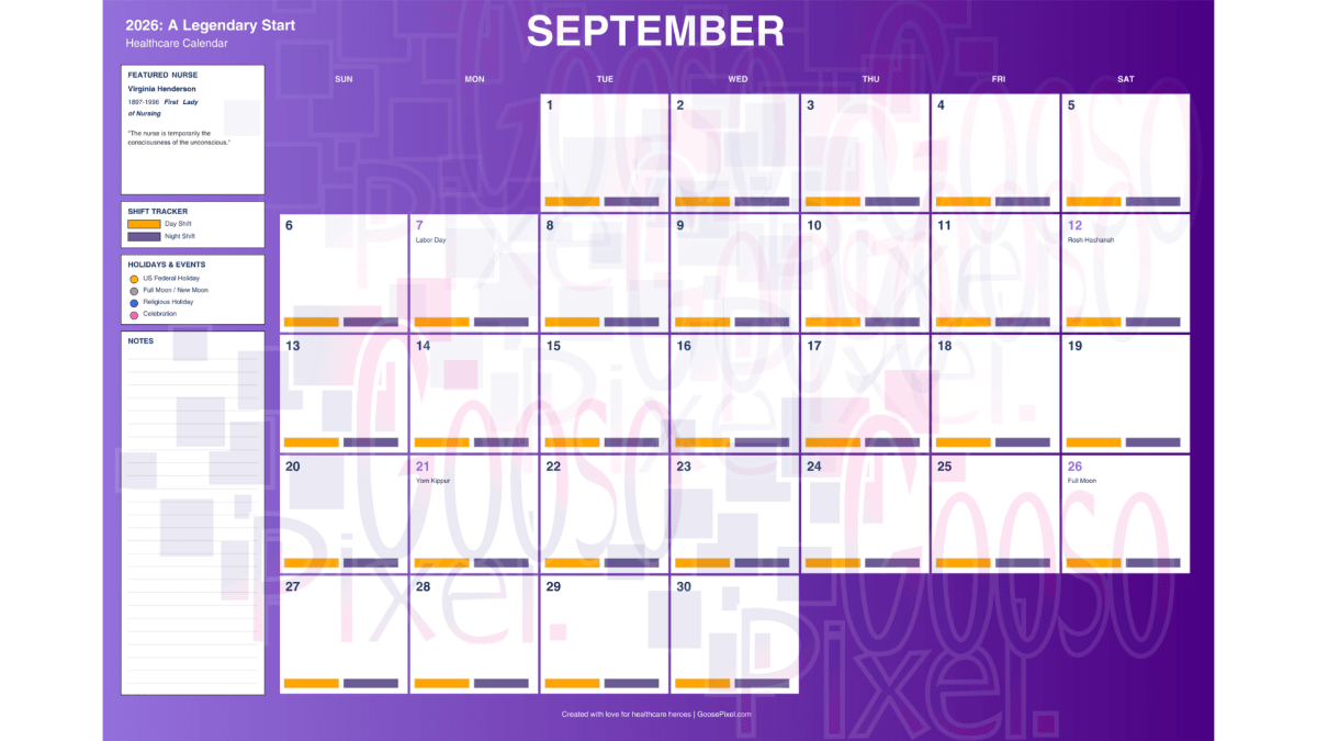 Purple calendar for September 2026 with a grid layout on a white background