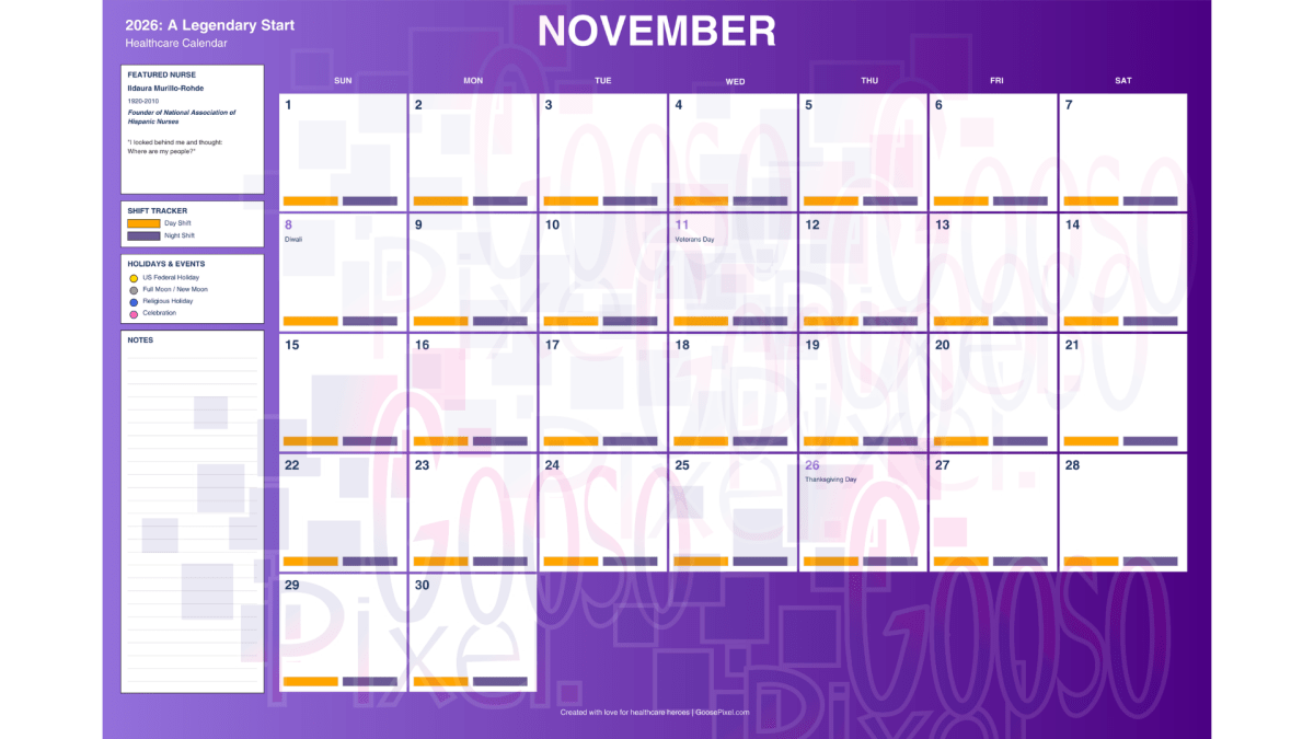 November calendar on a purple background