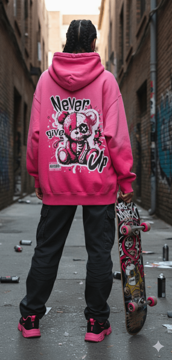 Oversized Fade Hoodie – Motivational Front & Graphic Back - Unisex - Gooso Pixel