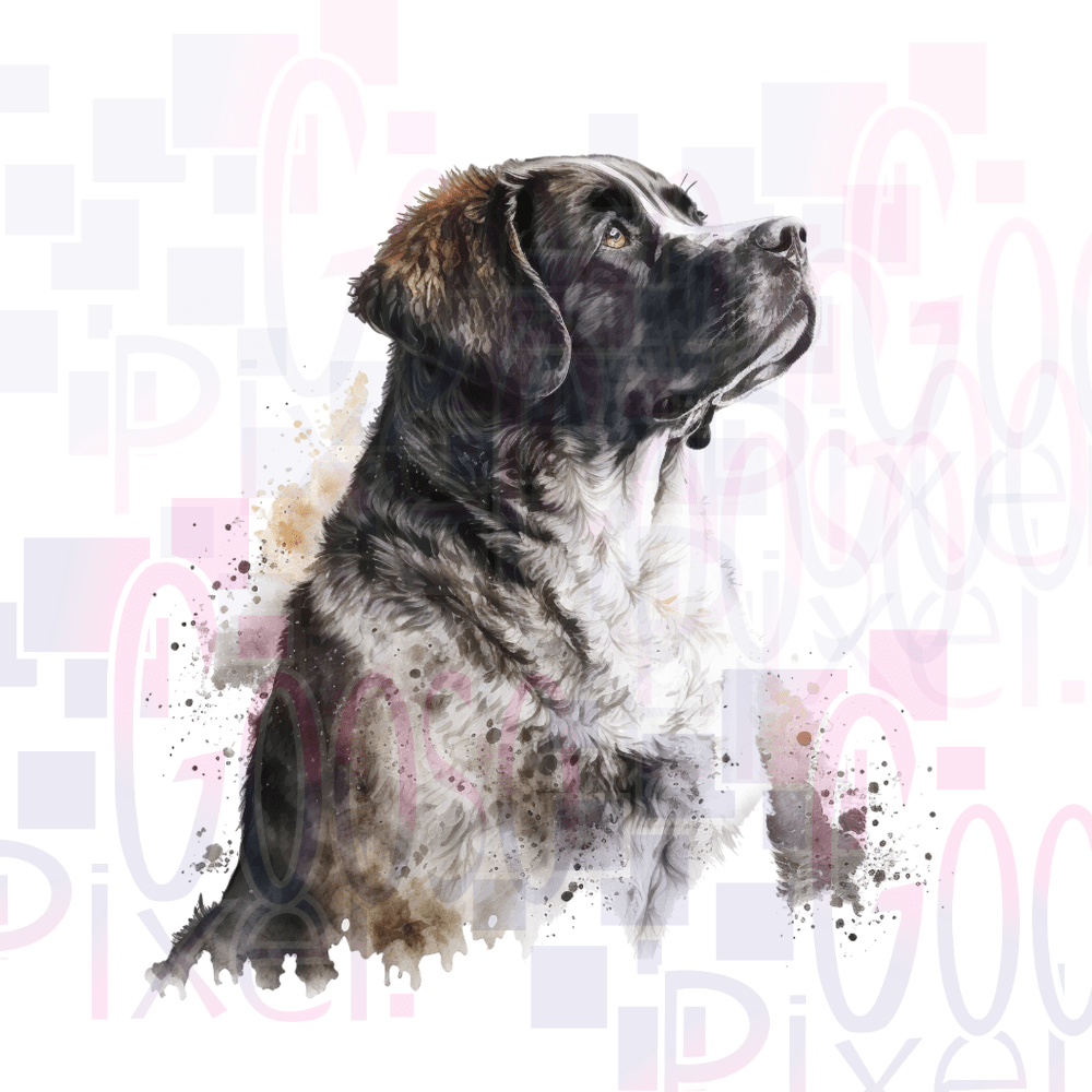 Artistic depiction of a dog with watercolor textures on a white background Black Labrador